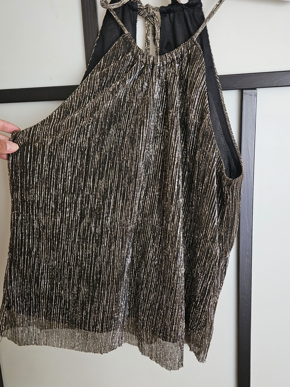 H&M Black and Gold Metallic Pleated Halter Top